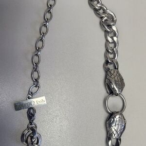 Silver Snake Head Chain Necklace with 2 Evil Tag